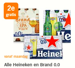 Alle Heineken en Brand 0.0 de 2de gratis bij de AH