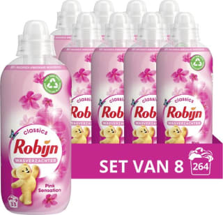 8x 33 wasbeurten Robijn Pink Sensation wasverzachter voor €13,01 bij Bol
