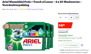Ariel Wasmiddel Pods + Touch of Lenor – 4 x 20 Wasbeurten – Voordeelverpakking voor €14,99 bij Bol.com
