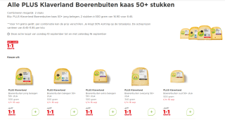 Alle Klaverland Boerenbuiten kaas 50+ stukken 1+1 gratis bij de Plus