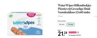 WaterWipes Billendoekjes Bio - 12 x 60 stuks - 720 doekjes voor €21,24 bij Etos