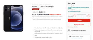 iPhone 12 128GB Telcel por $11,049 en Elektra