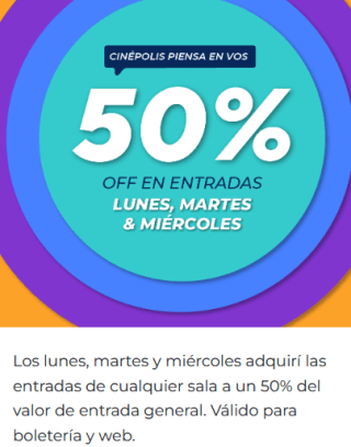 Descuento de hasta 50% en entradas en Cinépolis