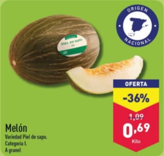 Melón Origen Nacional por solo 0,69€ en Aldi