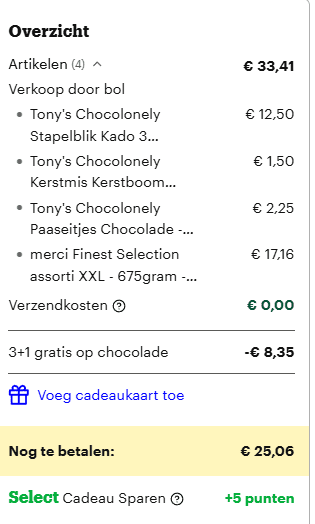 3+1 gratis op geselecteerde chocolade bij Bol