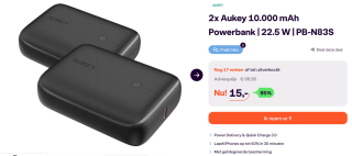 Aukey 10000 mAh powerbank 2 stuks voor €15 en gratis verzending bij iBood