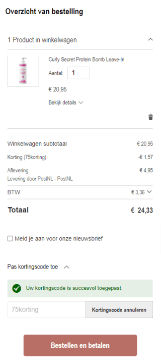 7,5% korting op je bestelling tot €75 bij Haarpro