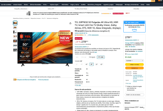 TV 50" TCL 50PF650 4K LED por solo 279€