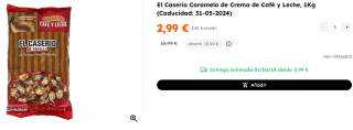 4 Paquetes de El Caserío Caramelos Crema de Café y Leche 1kg. por 11.96€