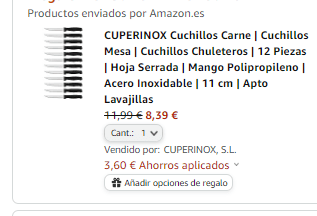 Pack 12 cuchillos de carne por 8,39€