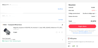 Proyector HY300 PRO, 4K Wifi6 Por 31,73€