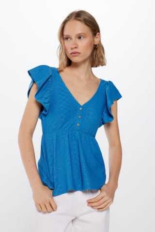 Camiseta Peplum Bordado Suizo para Mujer Springfield por 5.99€