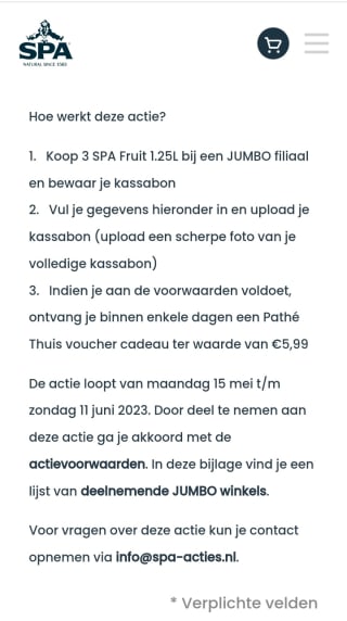 Bij aankoop van 3 SPA Fruit 1.25L krijg je een Pathé Thuis voucher cadeau