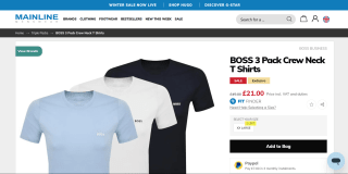 Boss 3 Pack Crew Neck T-Shirts (XXL Only) - £21