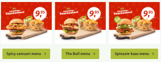 Alle burgermenu's voor €9,95 bij Kwalitaria