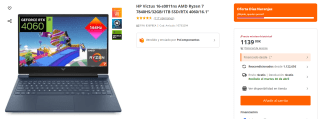 Ordenador Portatil HP Victus 16-s0011ns AMD Ryzen 7 7840HS/32GB/1TB SSD/RTX 4060/16.1" por 1139€