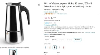 Cafetera express Moka Ibili, 15 tazas, 700 ml, Acero Inoxidable, Apto para inducción por 17,89€