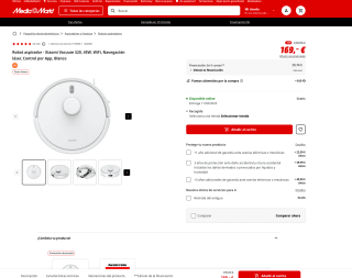 Robot aspirador Xiaomi Vacuum S20 45W WiFi Navegación láser Control por App Blanco por 169€