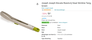 Joseph Joseph Elevate Roestvrij Staal Slimline Tang voor €9,28 bij Amazon.nl