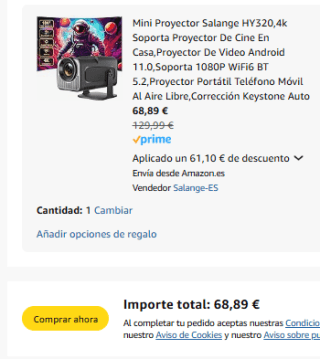 Mini Proyector Salange HY320,4k WiFi6 por 68,89€