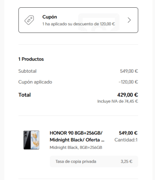 HONOR 90 DE 8GB/256GB por 429€ y el de 12GB/256GB por 479€