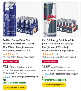 24 blikjes RedBull voor €23,99 (of €22,79)