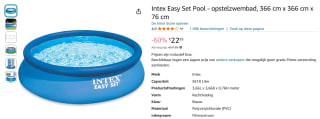 Intex Easy Set Pool opblaasbaar zwembad 366 cm voor €22,95 bij Amazon