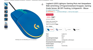 Logitech G203 Lightsync Blauw voor €24,99