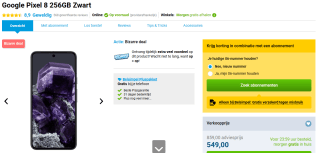 Google Pixel 8 - 256 GB Zwart voor €549 bij Belsimpel