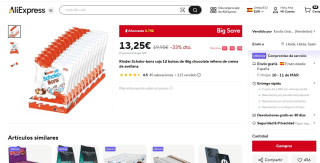 Kinder Schoko-bons caja 12 bolsas de 46g chocolate relleno de crema de avellana por 13,25€