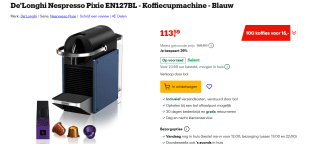 De'Longhi Nespresso Pixie EN127BL - Koffiecupmachine - Blauw voor €113,59 bij Bol