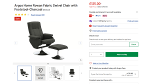 Argos Home Rowan Fabric Swivel Chair with Footstool – Charcoal – £125