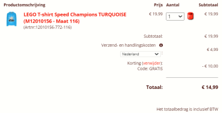 50% kassa korting op Lego kleding bij Brickshop