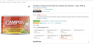 Pack x2 Conserva De Atún Campos En Aceite De Girasol 400 gr por 7.35€