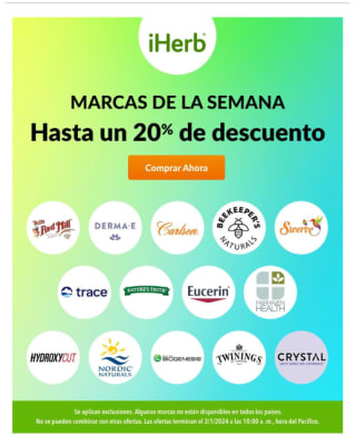 Descuentos de hasta -20% en iherb en las mejores marcas de la semana