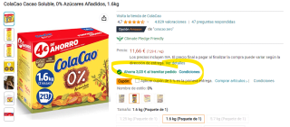 ColaCao Cacao Soluble, 0% Azúcares Añadidos, 1.6kg por solo 7,97€