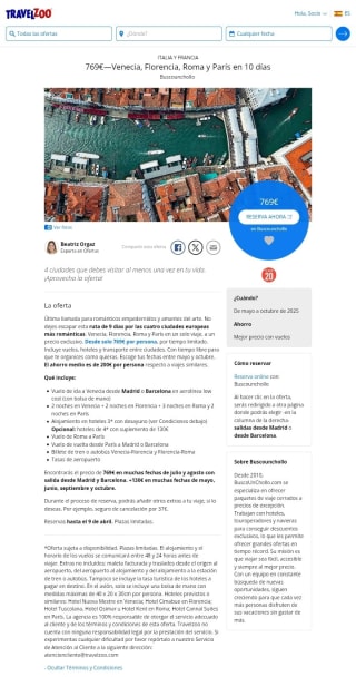 Venecia, Florencia, Roma y París 10 días desde 769€.