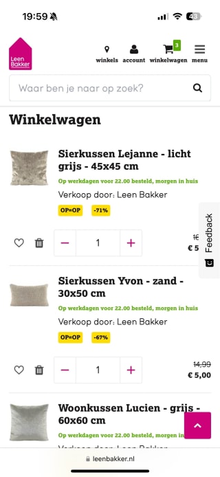 Tot 50% korting op verschillende sierkussens (OP=OP) bij Leen Bakker