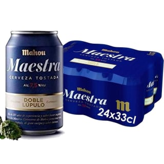Pack de 24 ×33cl Mahou Maestra Doble Lúpulo, Cerveza Lager Tostada, Sabor Intenso por 16,56€.