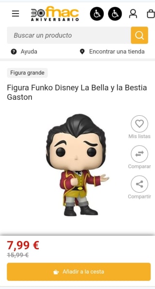 Figura Funko Disney La Bella y la Bestia Gaston por 7,99€.