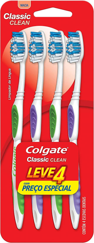 Escova Dental da Colgate Classic Clean com 4 Unid - R$ 10,79