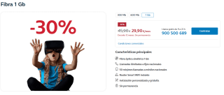 35% descuento Fibra Movistar 300Mb por 19,90€ al mes