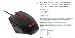 Acer Nitro Ratón Óptico Gaming 4200 DPI por 9,38€