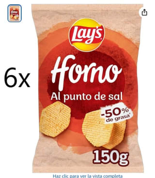 6Ud Lay's Horno, Patatas al horno al punto de sal con menos grasa, 150gr la bolsa (compra recurrente)