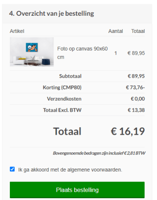 Eigen Foto op canvas - 90x60 cm voor €16,19 dmv code bij CanvasCompany