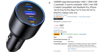 UGREEN Auto-snellader met 3 poorten voor €20,14 bij Amazon