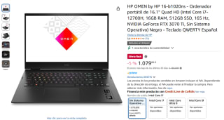 HP OMEN by HP 16-b1020ns Intel Core i7-12700H, 16GB RAM, 512GB SSD, 165 Hz, NVIDIA GeForce RTX 3070 Ti, Sin Sistema Operativo por 1.079€