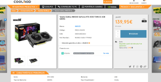 Tarjeta Gráfica INNO3D GeForce RTX 3050 TWIN X2 6GB GDDR6 por solo 139,95€