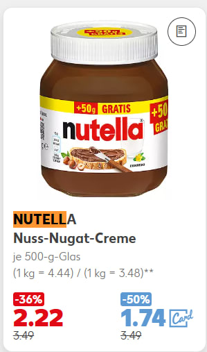[DUITSLAND] 500g Nutella voor €1,74 bij Kaufland