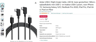 2x Anker USB-C Right Angle Cable 180 cm voor €9,58 bij Amazon